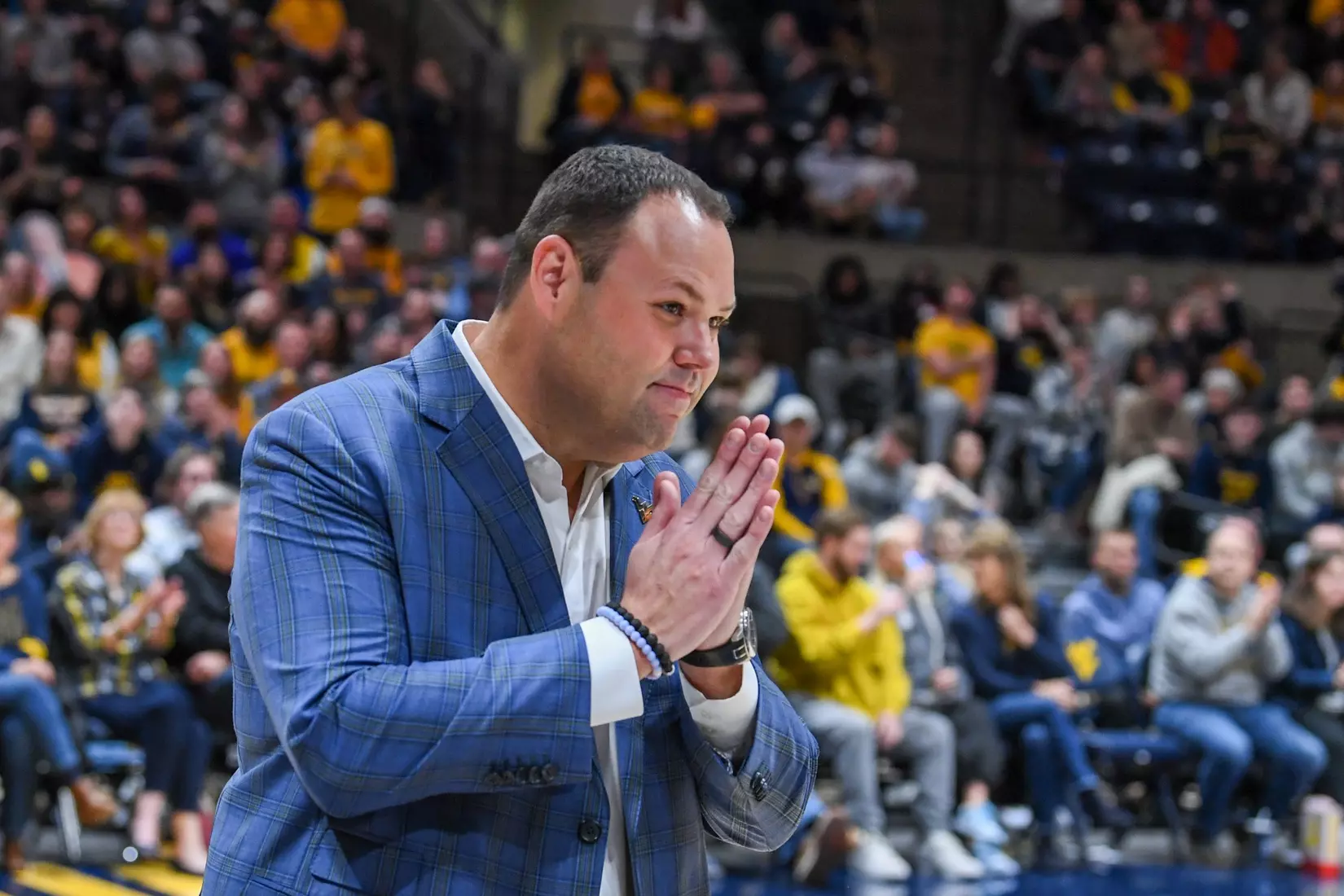 New Athletic Director Wren Baker shows his appreciation to the crowd.