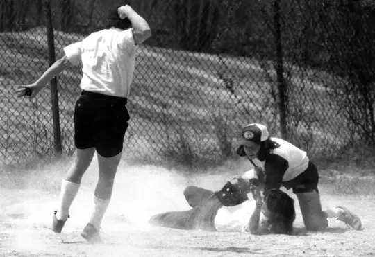 Women's softball game action 1979