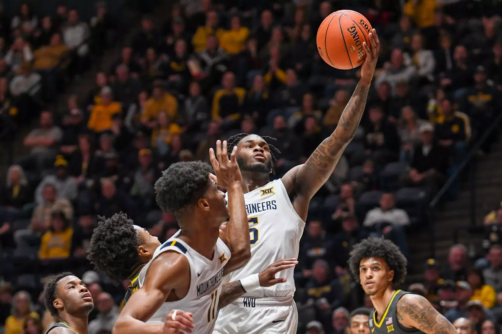 Joe Toussaint scores on a layup.