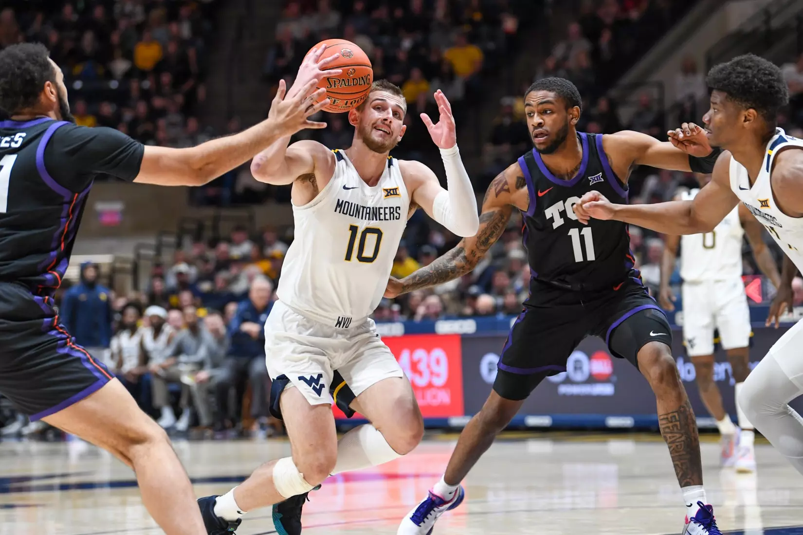 Erik Stevenson flies through defenders.