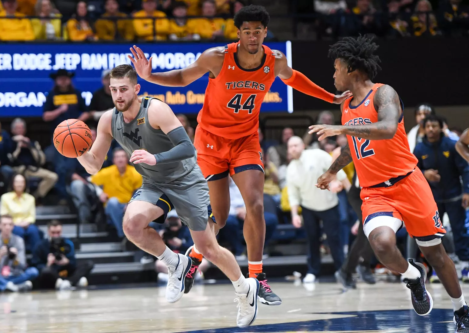 Erik Stevenson drives up the court.
