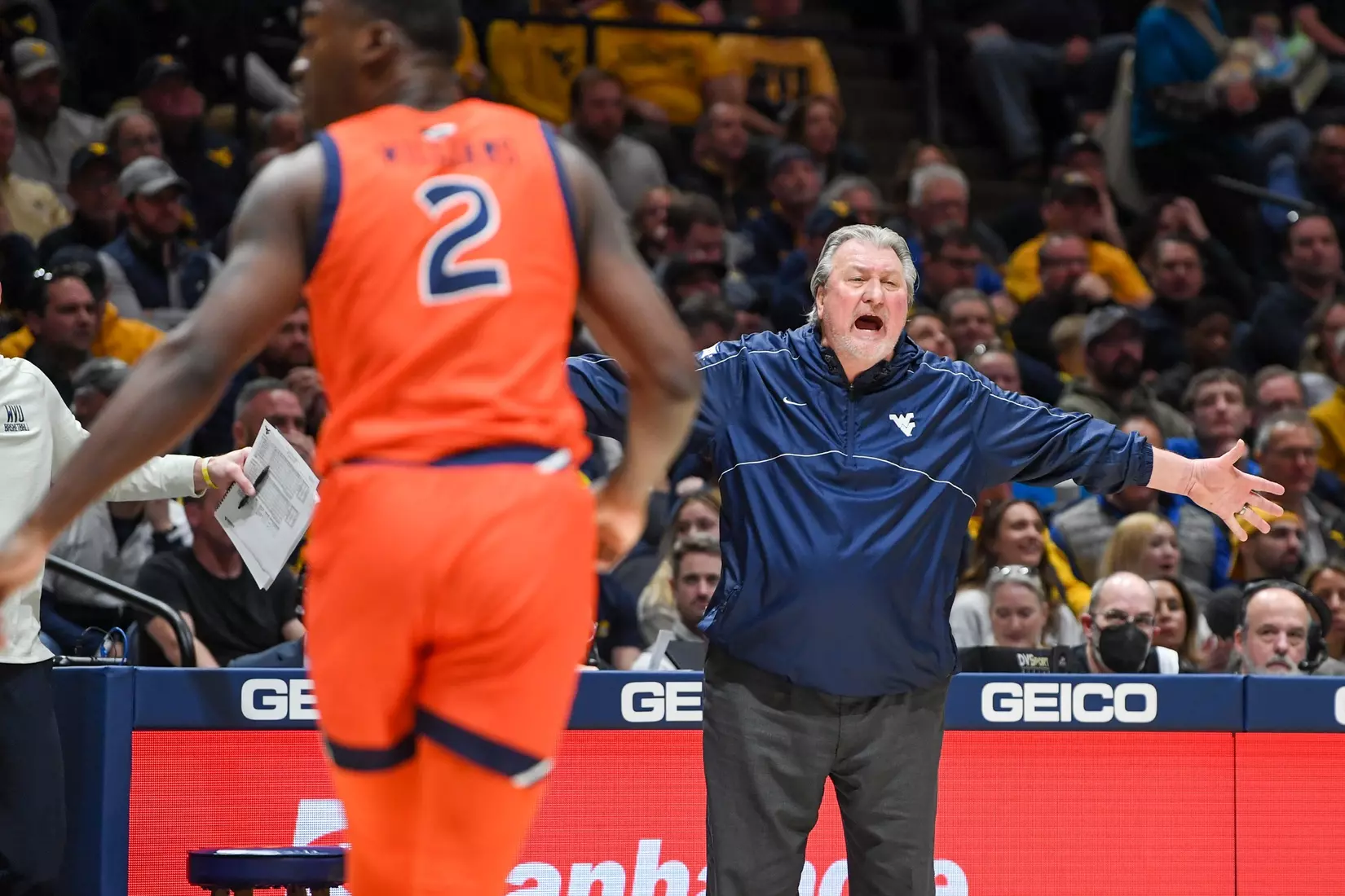 Bob Huggins screams for a call.