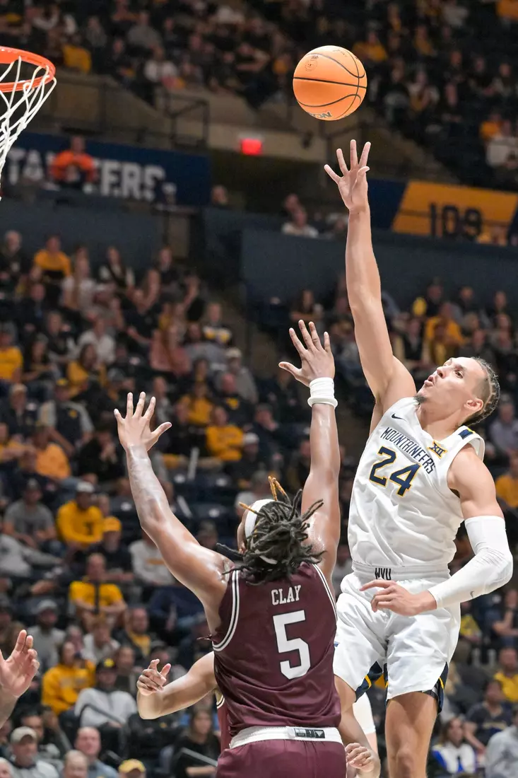 Patrick Suemnick lays in a basket.