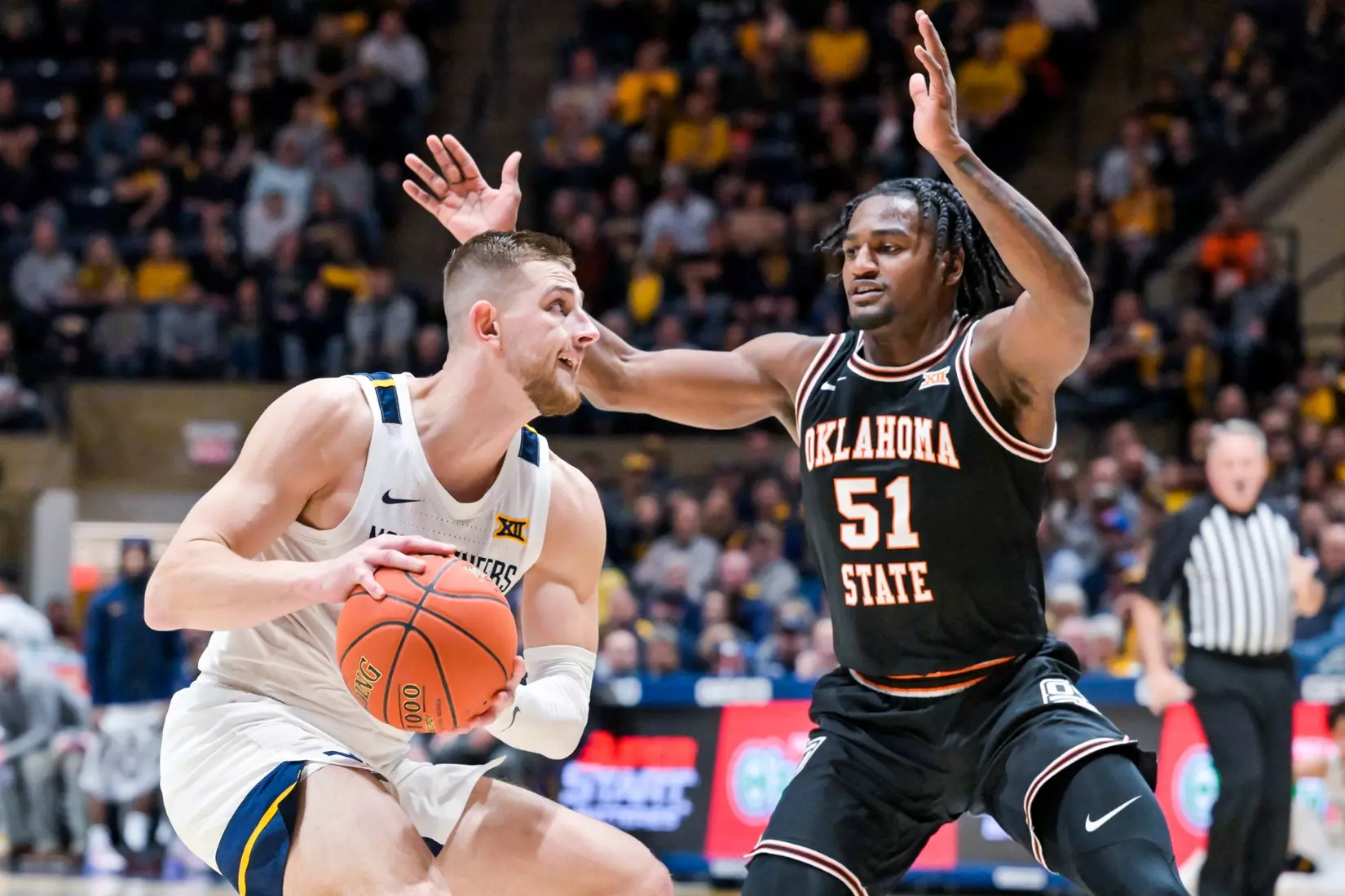 Erik Stevenson works in the paint.