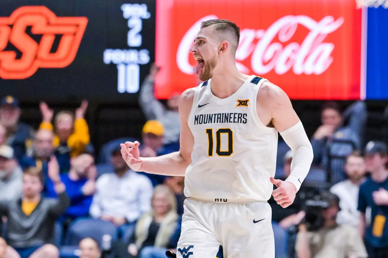 Erik Stevenson celebrates a big three-pointer.