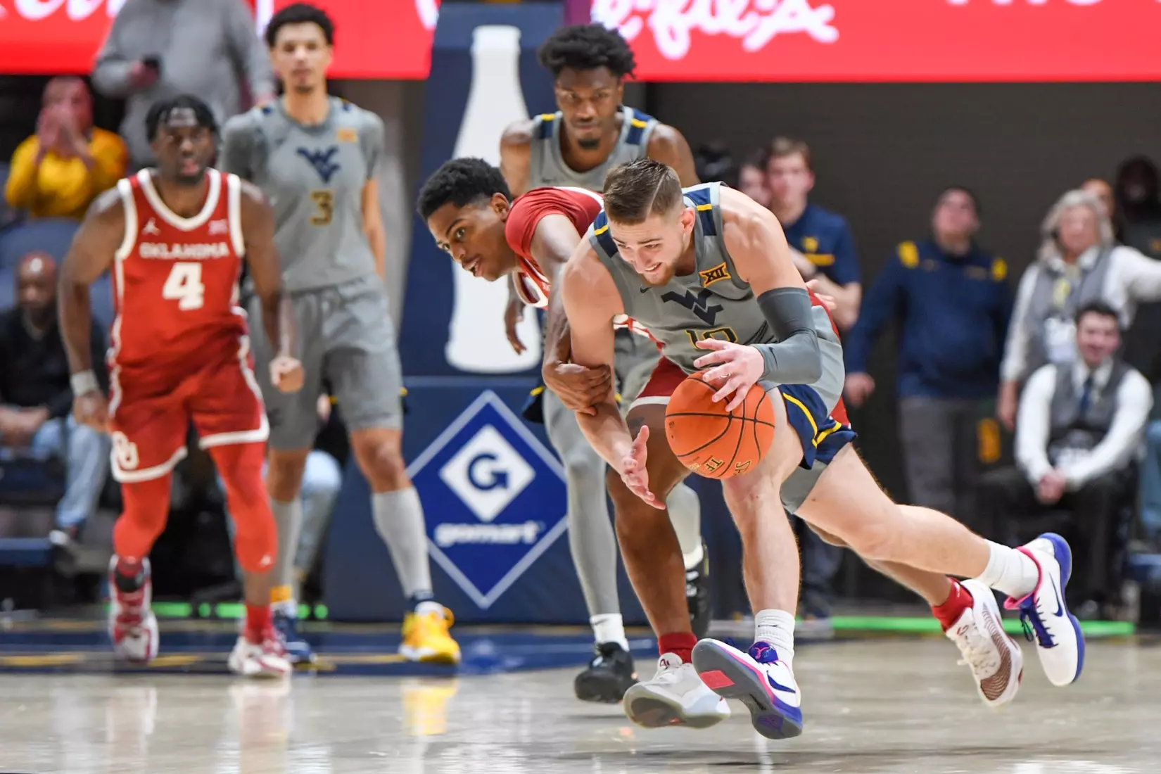 Erik Stevenson fights for a loose ball.