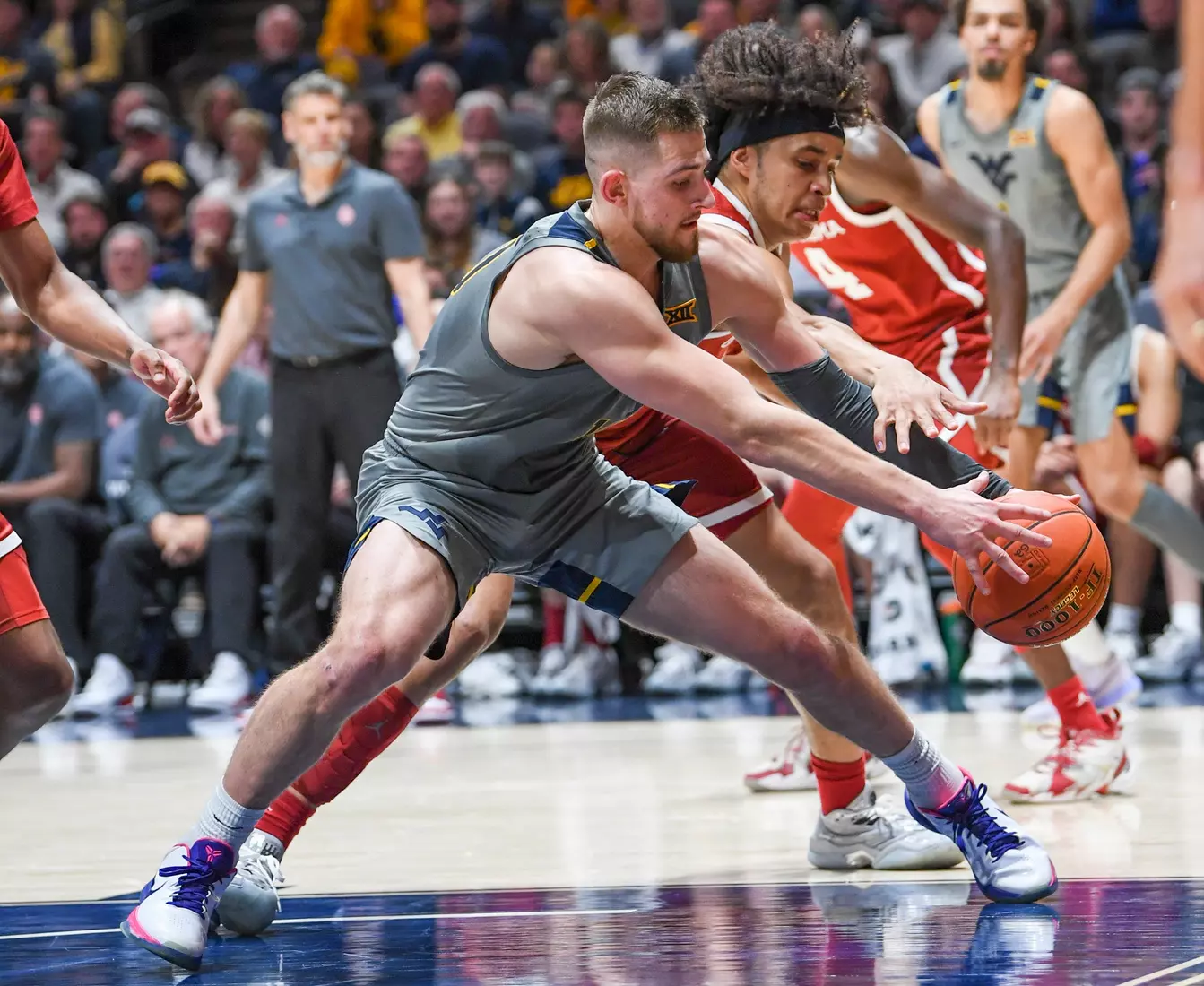 Erik Stevenson grabs the loose ball.
