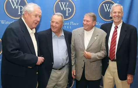 Former Mountaineer coaches Jim Carlen, Bobby Bowden, Don Nehlen and Frank Cignetti at an event at the Waterfront Hotel in downtown Morgantown,, circa 2009.
