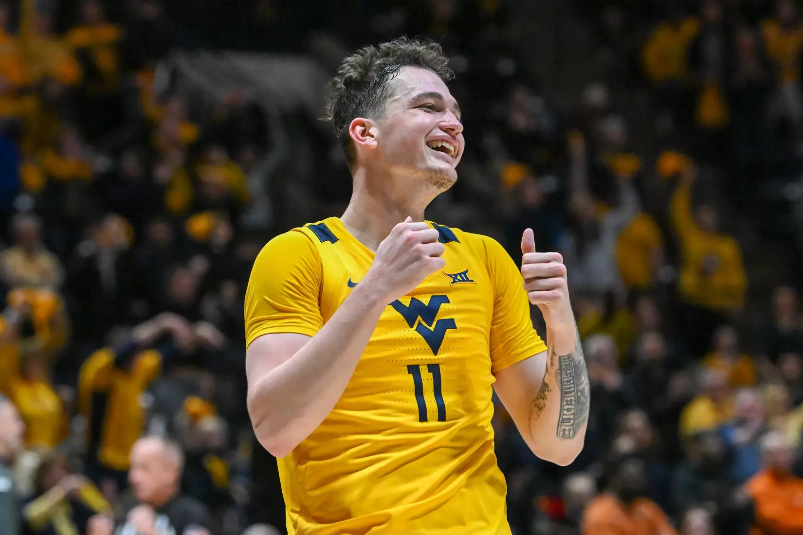 Quinn Slazinski celebrates the win over Texas.