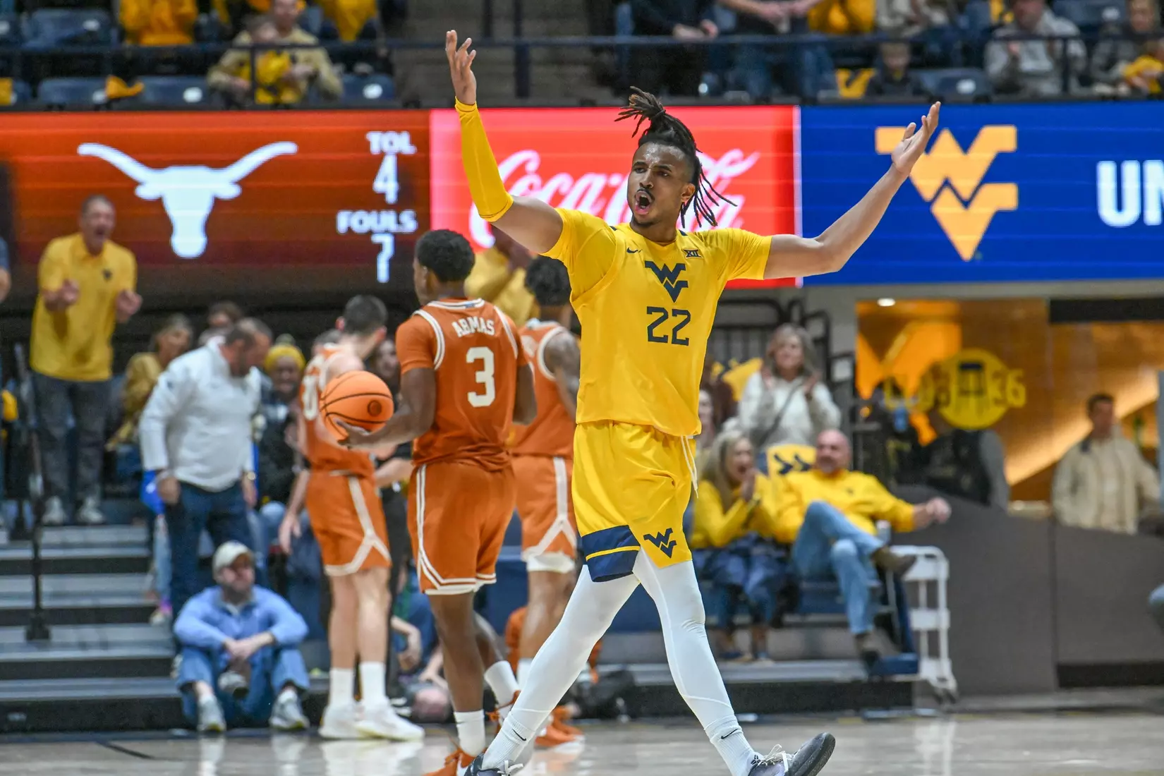Josiah Harris works the crowd after a big play.