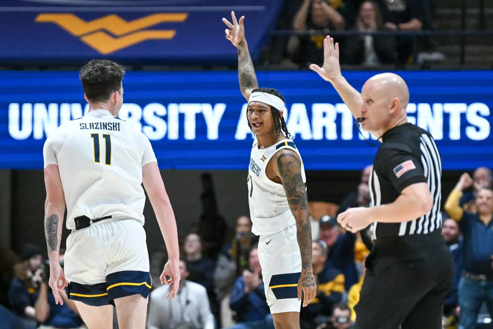 RaeQuan Battle celebrates a big three-pointer late in the game.