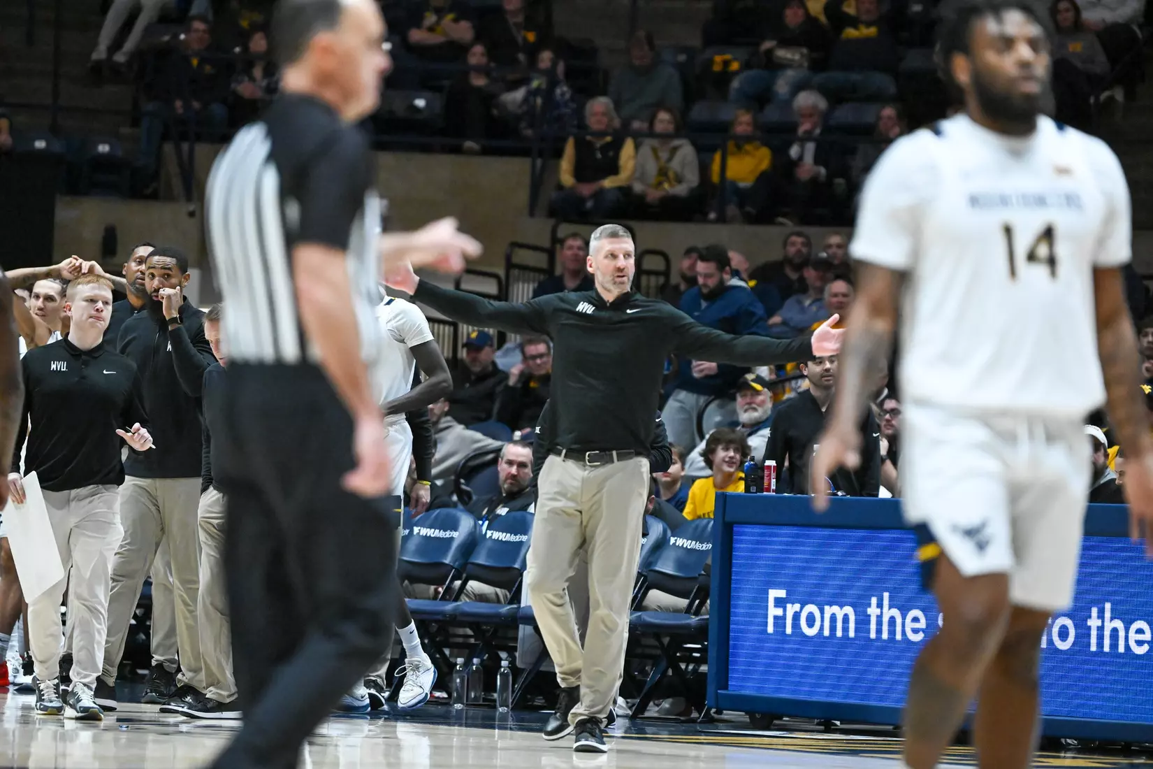 Josh Eilert looks for a foul call.