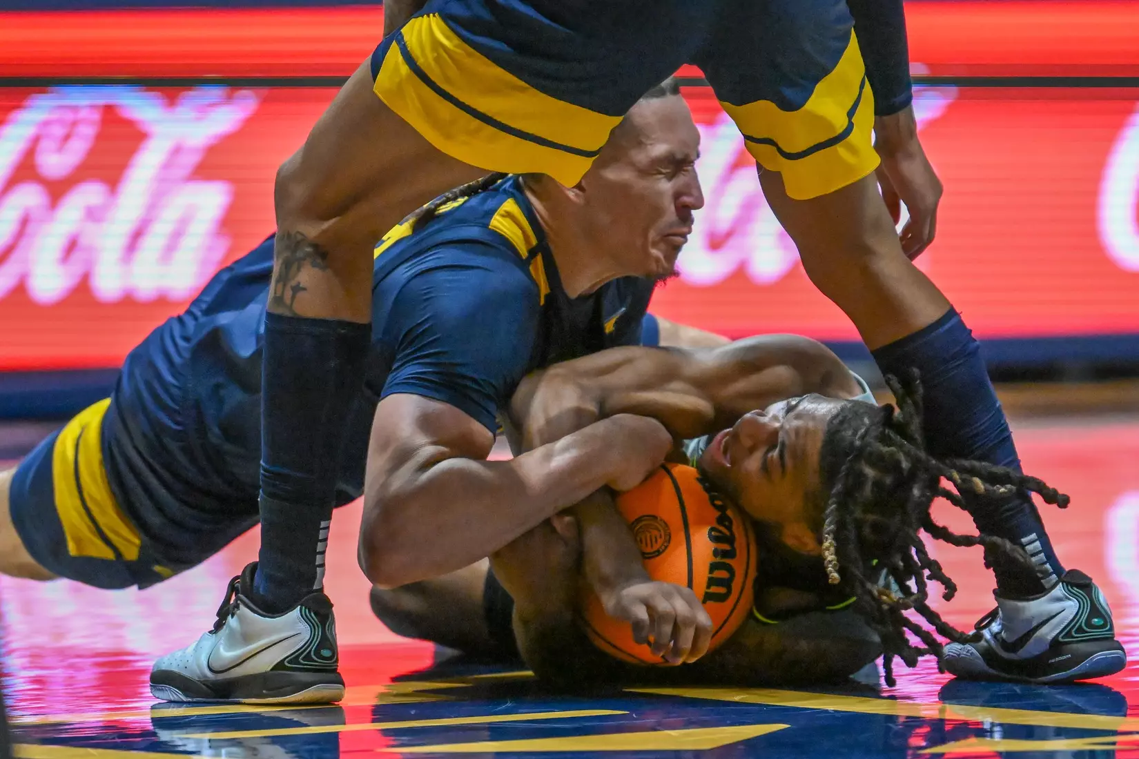 Patrick Suemnick dives on a loose ball.