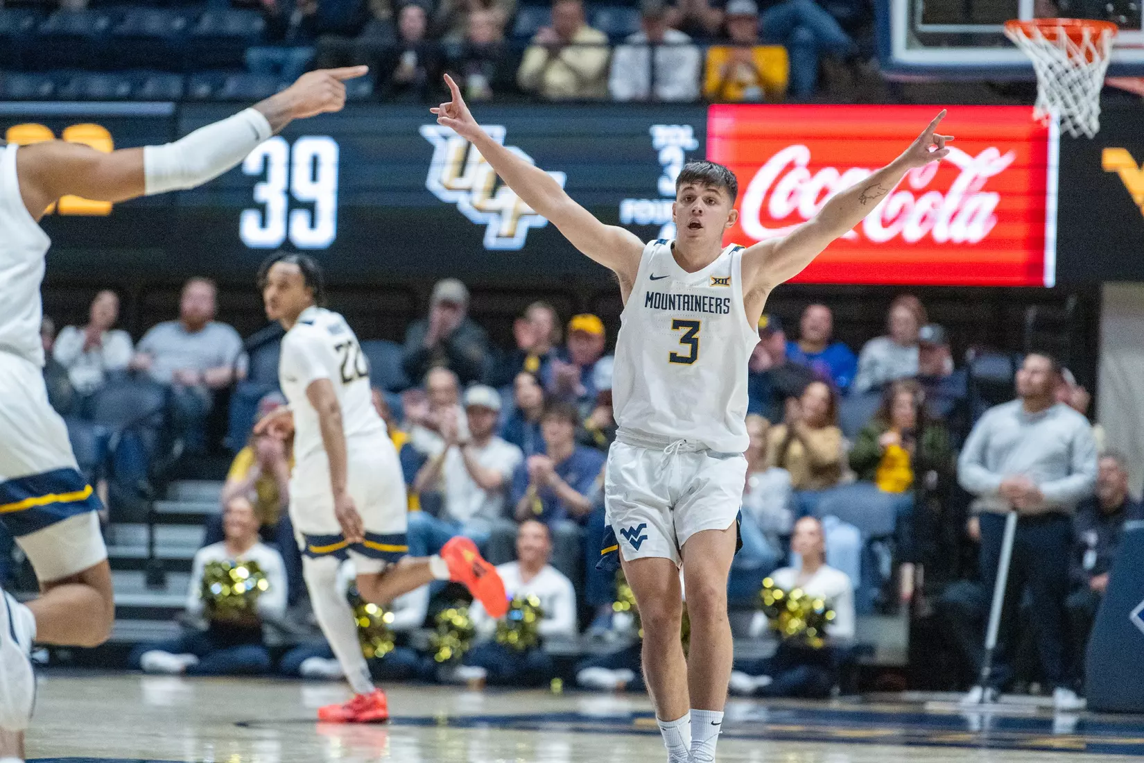 Kerr Kriisa celebrates a big three-pointer.