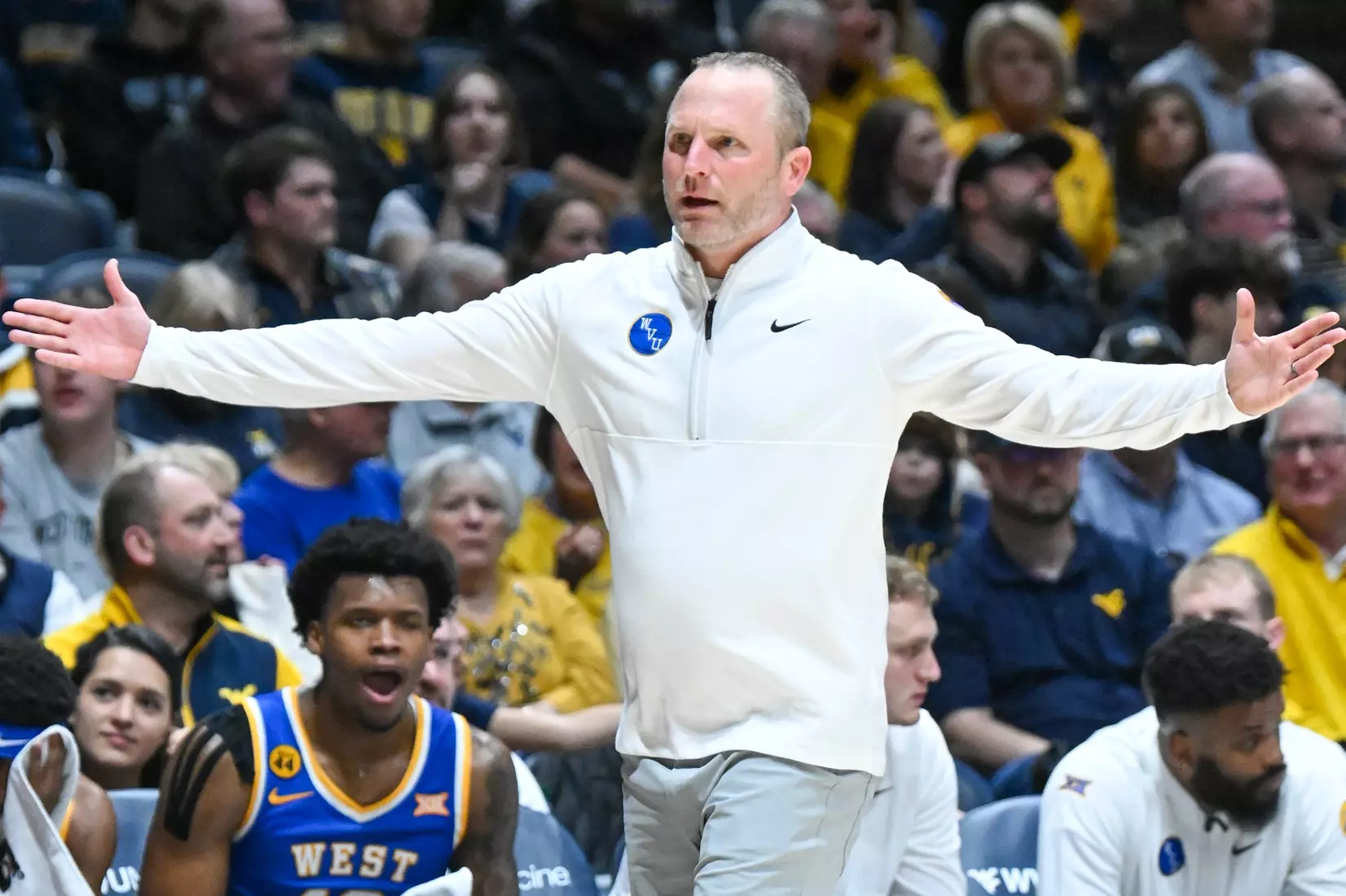 Darian DeVries looks for a call.