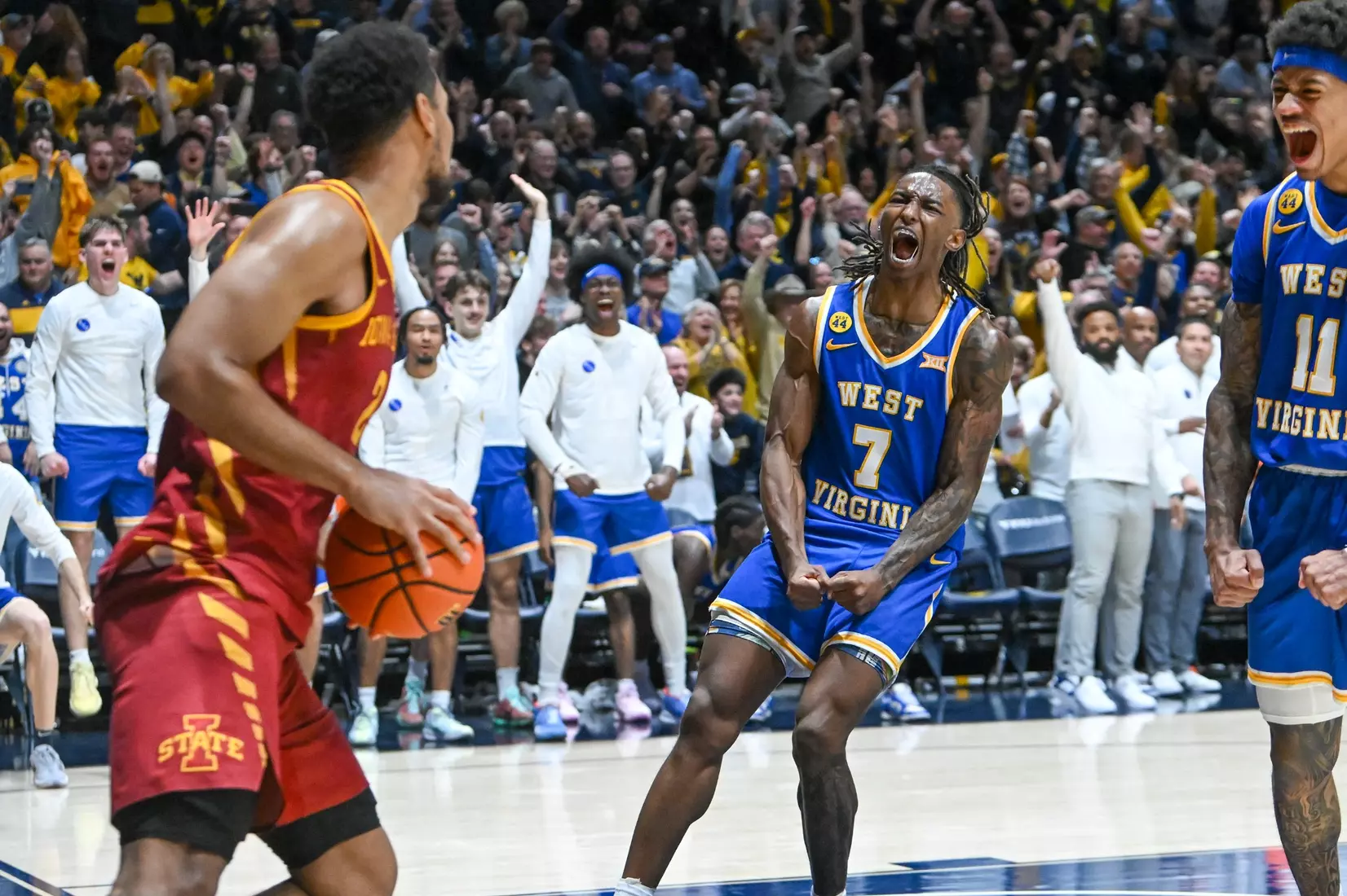 Javon Small celebrates the game winning dunk.