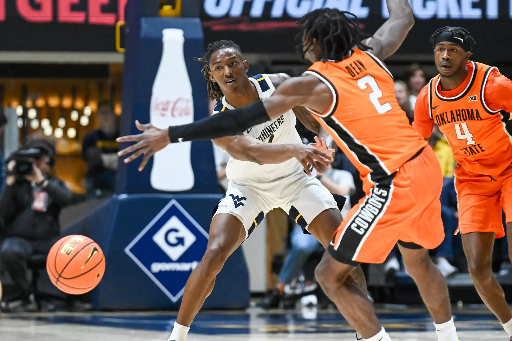 Javon Small passes during first half action against Oklahoma St.