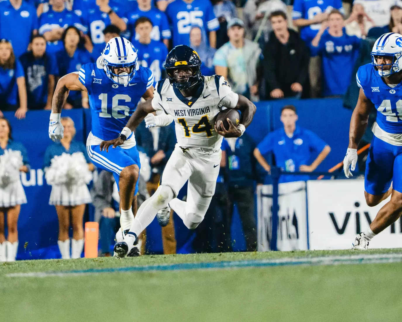 West Virginia faces BYU at Lavelle Edwards Stadium in Provo, Utah, on Friday, Oct. 3, 2025.