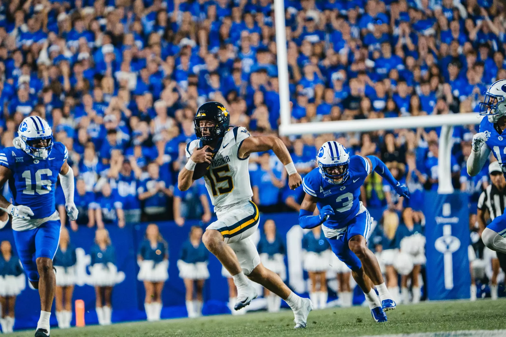 West Virginia faces BYU at Lavelle Edwards Stadium in Provo, Utah, on Friday, Oct. 3, 2025.