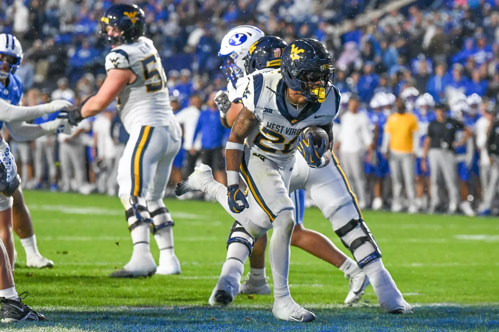 West Virginia faces BYU at Lavelle Edwards Stadium in Provo, Utah, on Friday, Oct. 3, 2025.