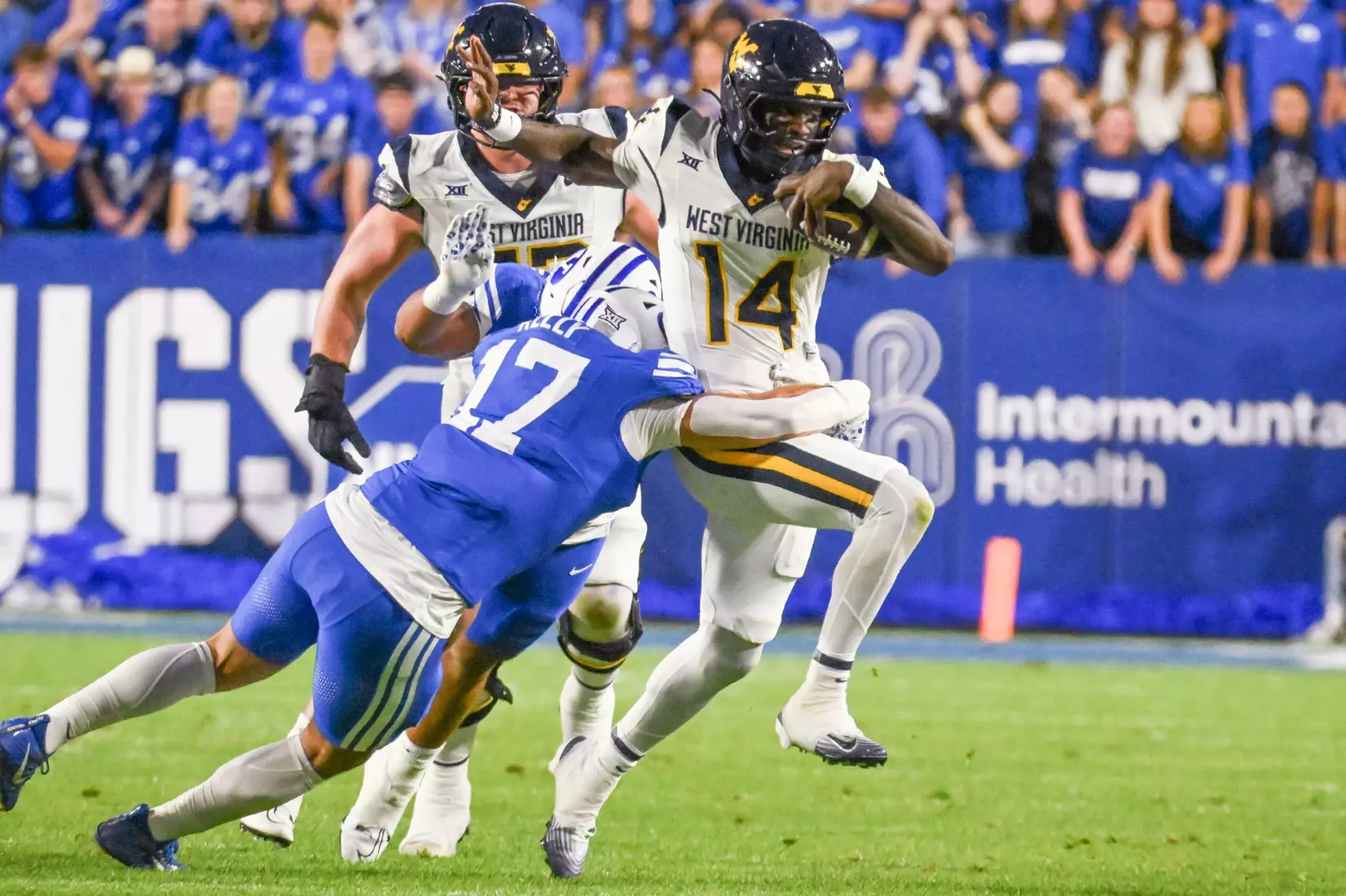 West Virginia faces BYU at Lavelle Edwards Stadium in Provo, Utah, on Friday, Oct. 3, 2025.