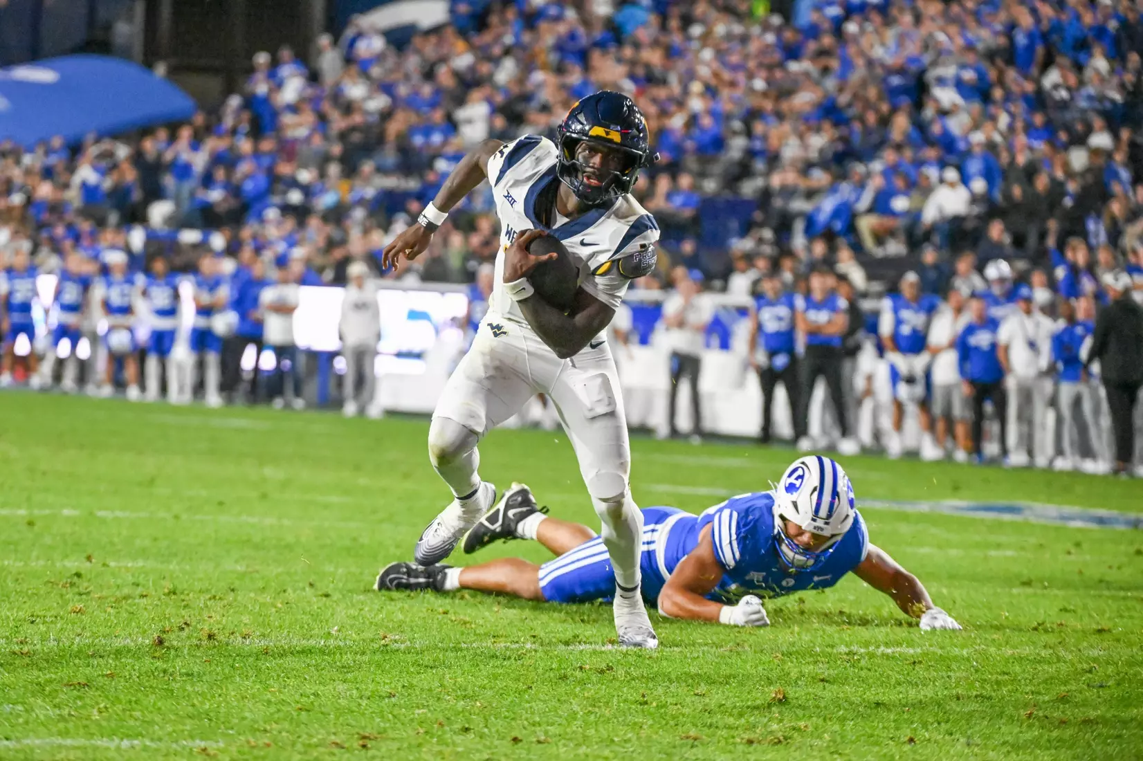 West Virginia faces BYU at Lavelle Edwards Stadium in Provo, Utah, on Friday, Oct. 3, 2025.