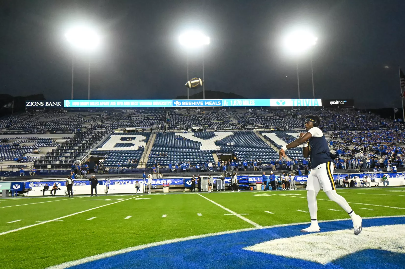 West Virginia faces BYU at Lavelle Edwards Stadium in Provo, Utah, on Friday, Oct. 3, 2025.