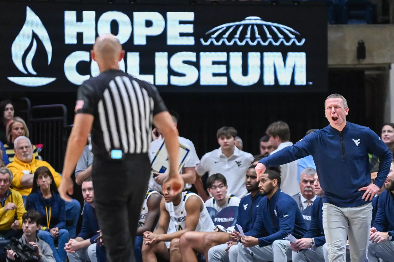 West Virginia opens the season against Mount St. Mary's on Nov. 4, 2025, at Hope Coliseum in Morgantown, W.Va.