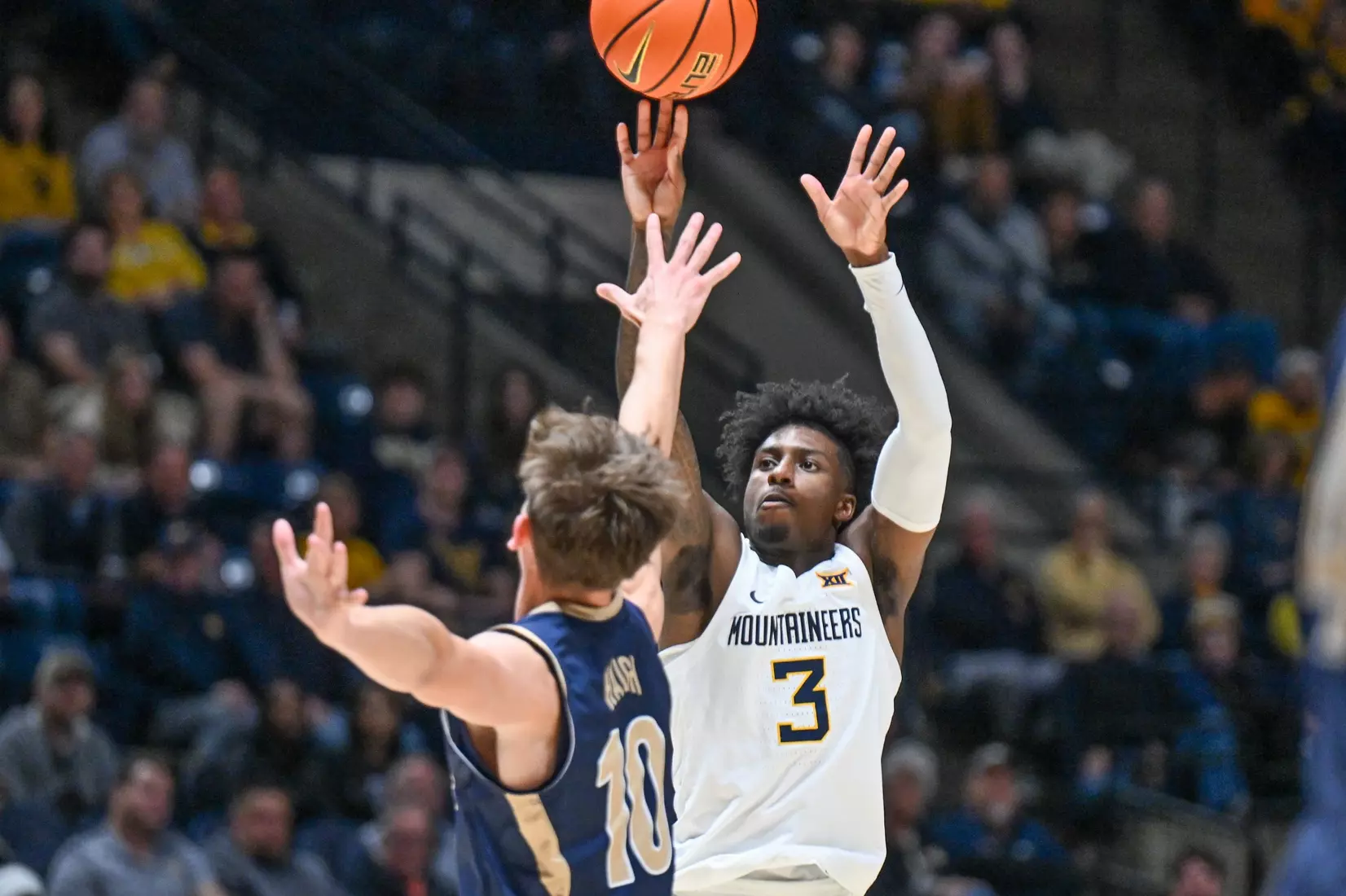 West Virginia opens the season against Mount St. Mary's on Nov. 4, 2025, at Hope Coliseum in Morgantown, W.Va.