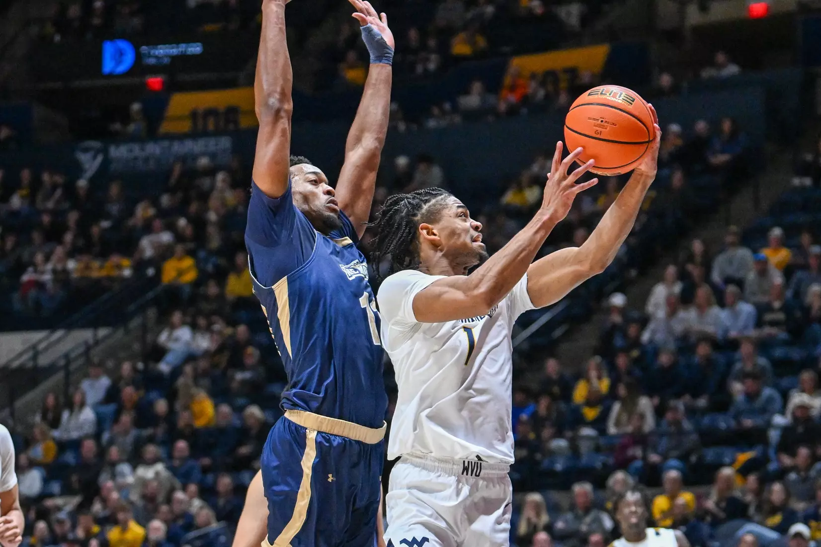 West Virginia opens the season against Mount St. Mary's on Nov. 4, 2025, at Hope Coliseum in Morgantown, W.Va.