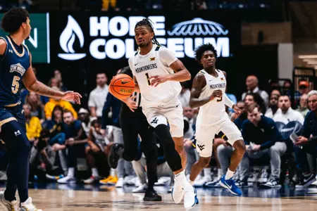 West Virginia opens the season against Mount St. Mary's on Nov. 4, 2025, at Hope Coliseum in Morgantown, W.Va.