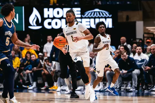 West Virginia opens the season against Mount St. Mary's on Nov. 4, 2025, at Hope Coliseum in Morgantown, W.Va.