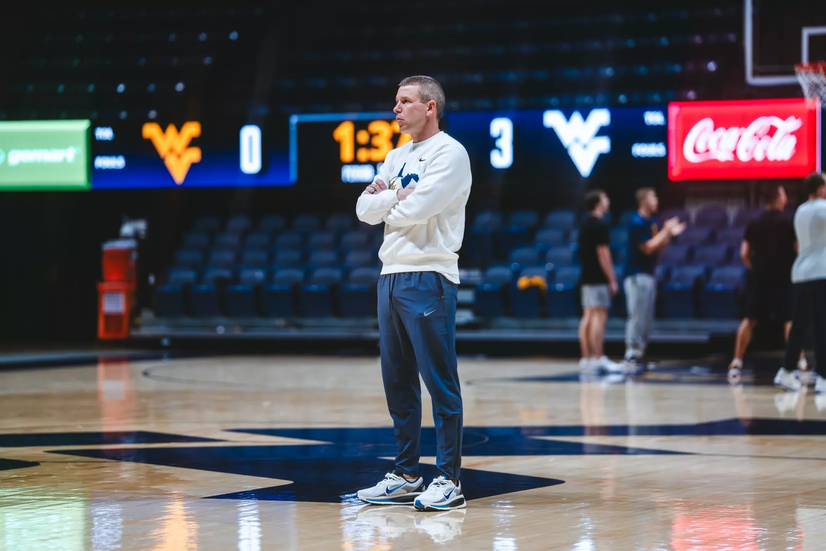 West Virginia opens the season against Mount St. Mary's on Nov. 4, 2025, at Hope Coliseum in Morgantown, W.Va.