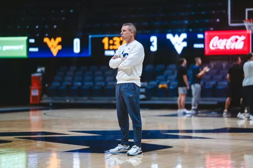 West Virginia opens the season against Mount St. Mary's on Nov. 4, 2025, at Hope Coliseum in Morgantown, W.Va.