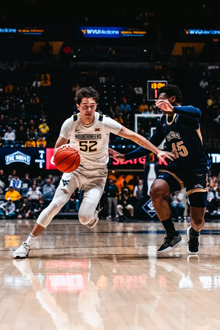 West Virginia opens the season against Mount St. Mary's on Nov. 4, 2025, at Hope Coliseum in Morgantown, W.Va.