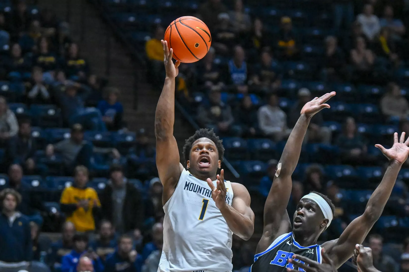Joseph Yesufu puts up the Mountaineers final shot.