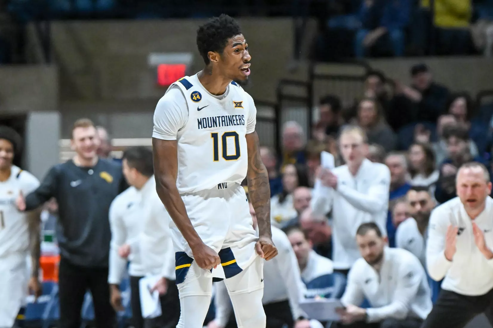 Sencire Harris celebrates a big basket.