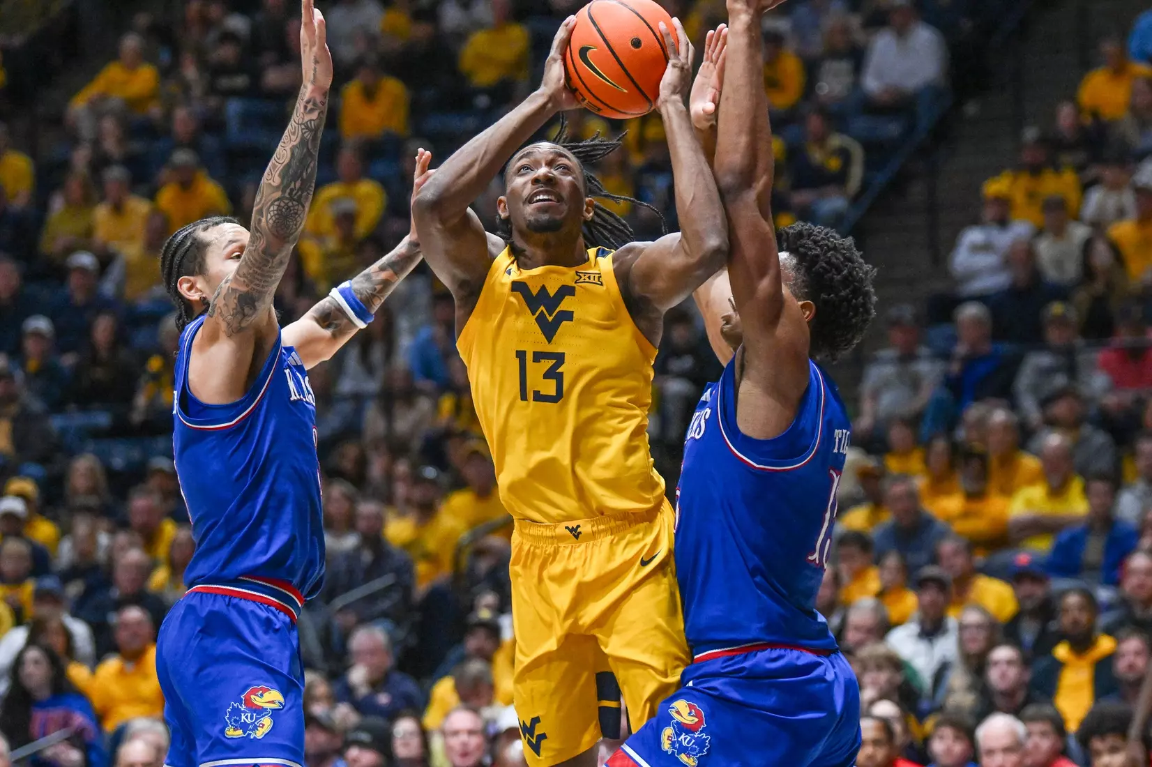 West Virginia hosts No. 22 Kansas on Jan. 10, 2026, at Hope Coliseum in Morgantown, W.Va.