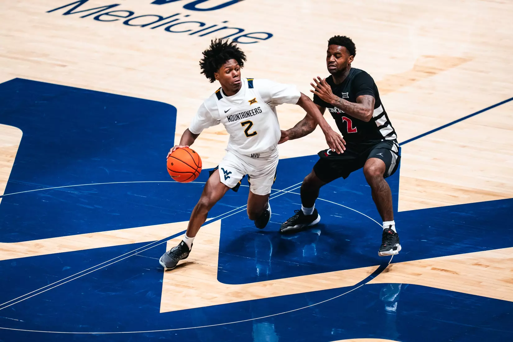 West Virginia battles Cincinnati in its Big 12 Conference home opener at Hope Coliseum on Jan. 6, 2026.