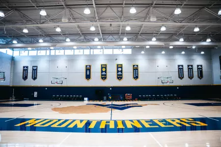 One of the practice courts inside the WVU Basketball Practice Facility at the Hope Coliseum Complex.