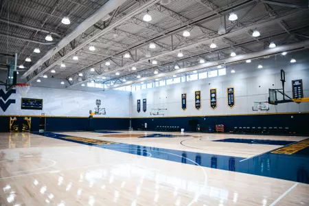 One of the practice courts inside the WVU Basketball Practice Facility at the Hope Coliseum Complex.