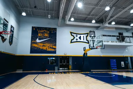 One of the practice courts inside the WVU Basketball Practice Facility at the Hope Coliseum Complex.