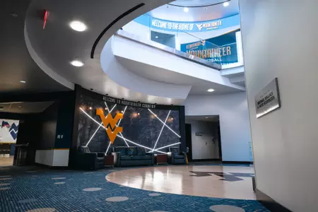 The inner staircase inside the WVU Basketball Practice Facility at the Hope Coliseum Complex.