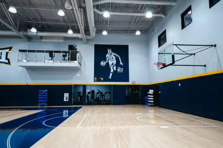 One of the practice courts inside the WVU Basketball Practice Facility at the Hope Coliseum Complex.