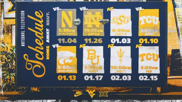 WBB 2026-27 National TV Schedule has WVU playing eight game on TV