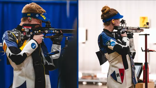 Lauri Syrja and Oceanne Muller compete at the WVU Rifle season opening event