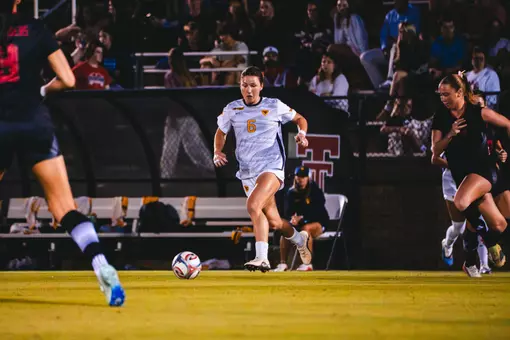 Maya Leoni dribbles a ball down the field at John Walker Soccer Complex in Lubbock, Texas.