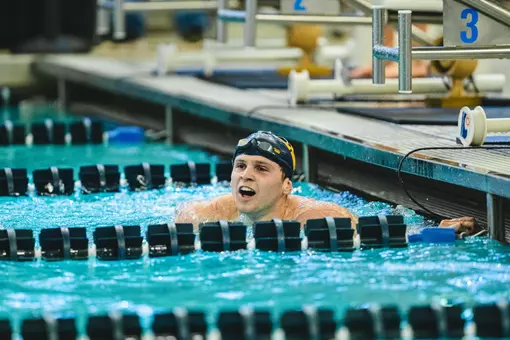 Jake Salcedo after breaking the program record in the 1000-yard freestyle on Oct. 24, 2026.