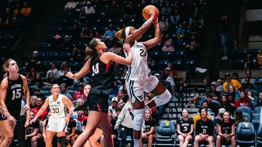Divine Tumba drive for a layup in the Mountaineers exhibition win over Frostburg State on Thursday, Oct. 29 inside Hope Coliseum