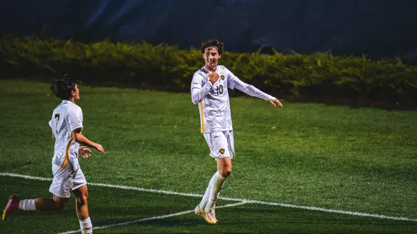 Julen Recalde celebrates after scoring a goal against Coastal Carolina
